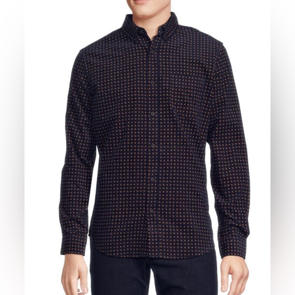 Ben Sherman Men's Sz Large Blue/Orange Gingham Check Long Sleeve Button-Up Shirt